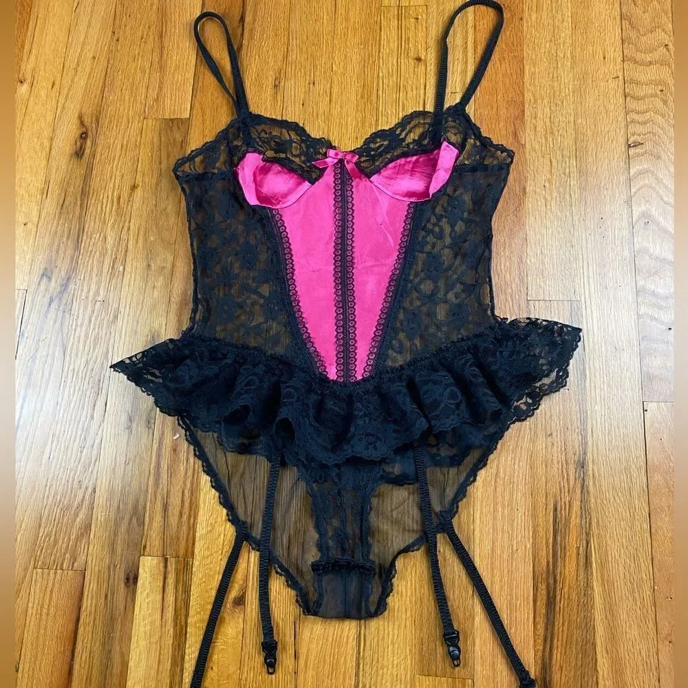 Vintage Nani Flower Nylon Teddie Bodysuit Corset Style M USA